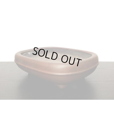 画像6: 常滑鉢　「松泉焼　山秋」　朱泥中帯内縁撫角長方鉢