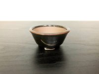 沈壽官窯小品盆栽鉢　薩摩焼/黒薩摩　「金のじ」　盆器外縁