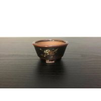 沈壽官窯小品盆栽鉢　薩摩焼/黒薩摩　「梅の図」　盆器外縁 