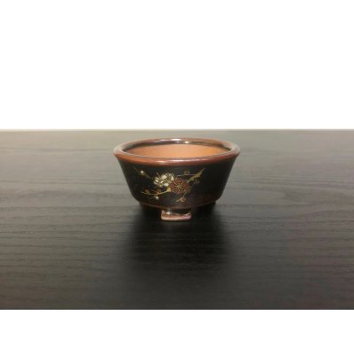 画像1: 沈壽官窯小品盆栽鉢　薩摩焼/黒薩摩　「梅の図」　盆器外縁 