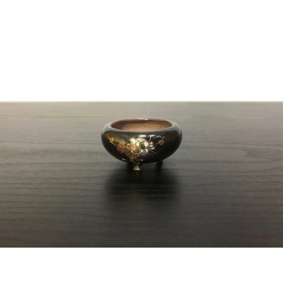 画像1: 沈壽官窯小品盆栽鉢　薩摩焼/黒薩摩　「梅の図」　盆器袋