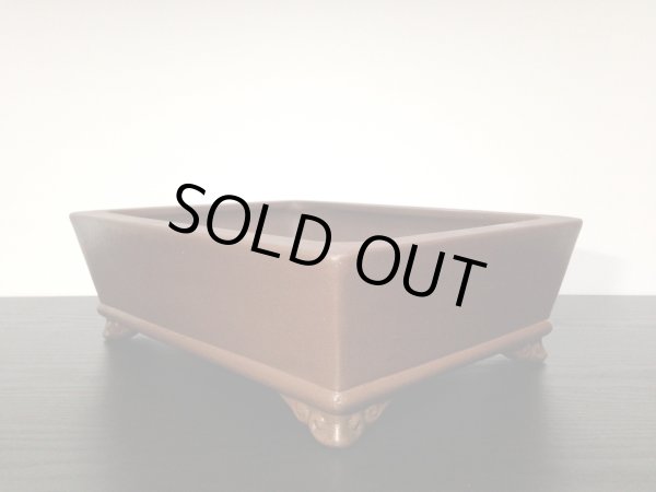 画像4: 常滑鉢　「松泉焼　山秋造」　朱泥内縁長方鉢 (4)