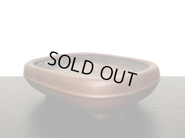 画像6: 常滑鉢　「松泉焼　山秋」　朱泥中帯内縁撫角長方鉢 (6)