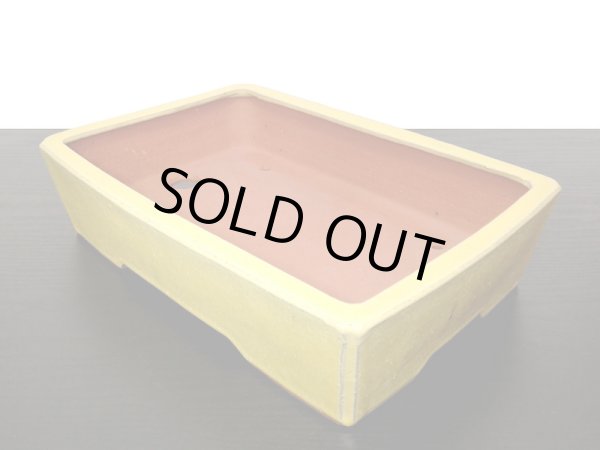 画像4: 常滑鉢　「英明　耀山」　黄釉内縁長方鉢 (4)