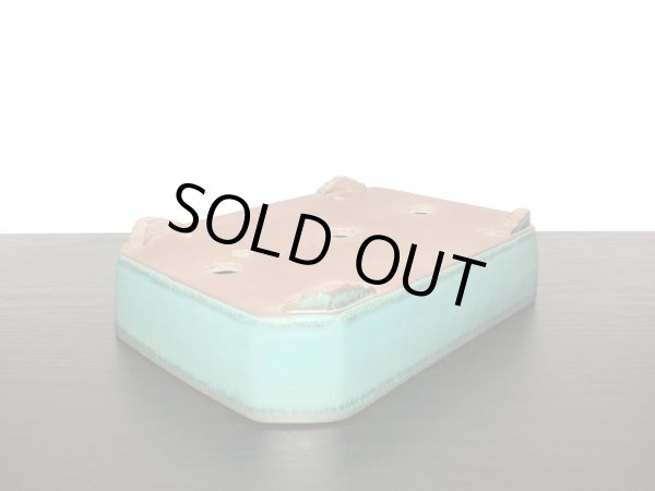 画像5: 常滑鉢　「松泉焼　山秋」　織部釉内縁長方鉢 (5)