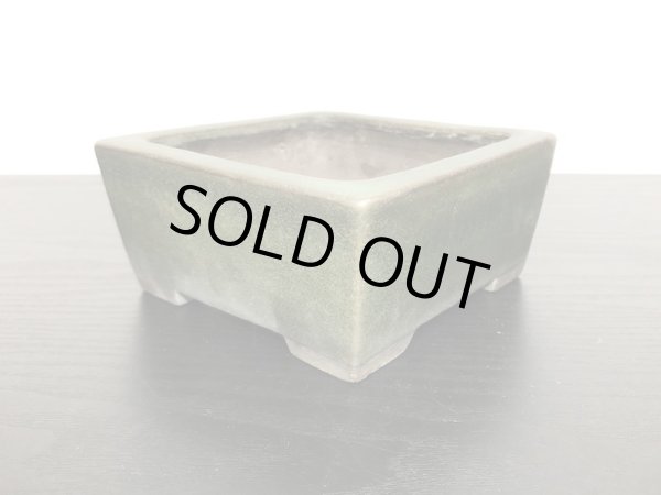 画像6: 常滑鉢　「松泉焼　山秋」　緑釉内縁正方鉢 (6)