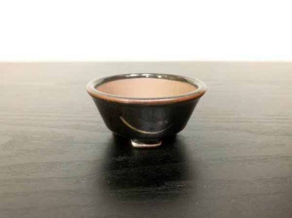 画像1: 沈壽官窯小品盆栽鉢　薩摩焼/黒薩摩　「金のじ」　盆器外縁 (1)