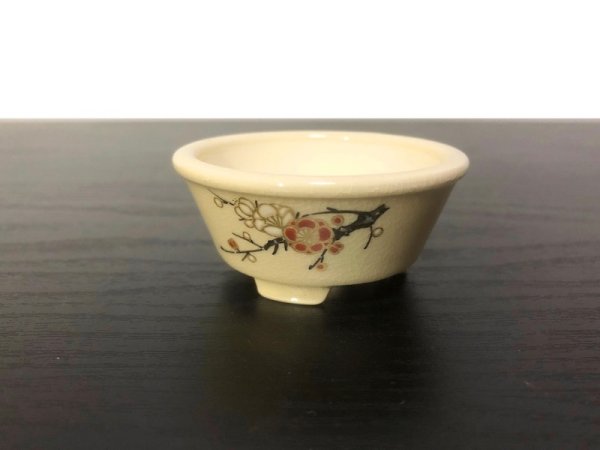 画像2: 沈壽官窯小品盆栽鉢 薩摩焼/薩摩 「梅の図」 盆器外縁 (2)