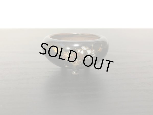 画像2: 沈壽官窯小品盆栽鉢　薩摩焼/黒薩摩　「梅の図」　盆器袋 (2)