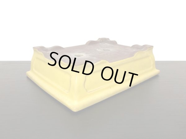 画像5: 常滑鉢　「松泉焼　山秋」　黄釉外縁窓入長方鉢 (5)